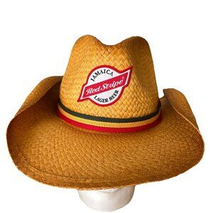 Jamaica Red Stripe Beer Western Straw Cowboy Hat Elasticized Sweat Band